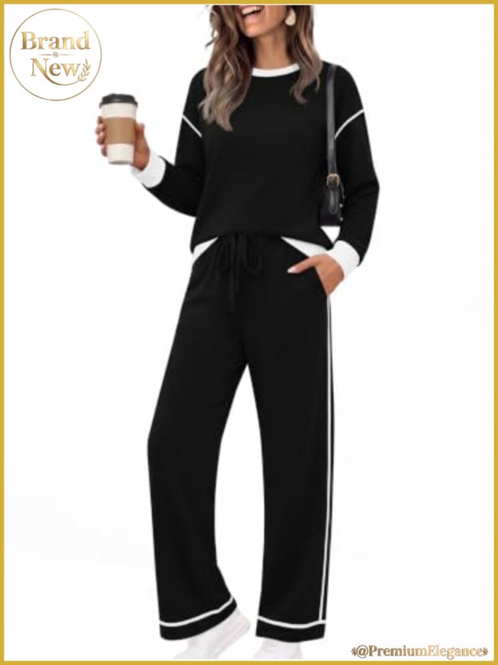 2 Piece Sweatsuit Set Long Sleeve Top Drawstring Pants Lounge Travel